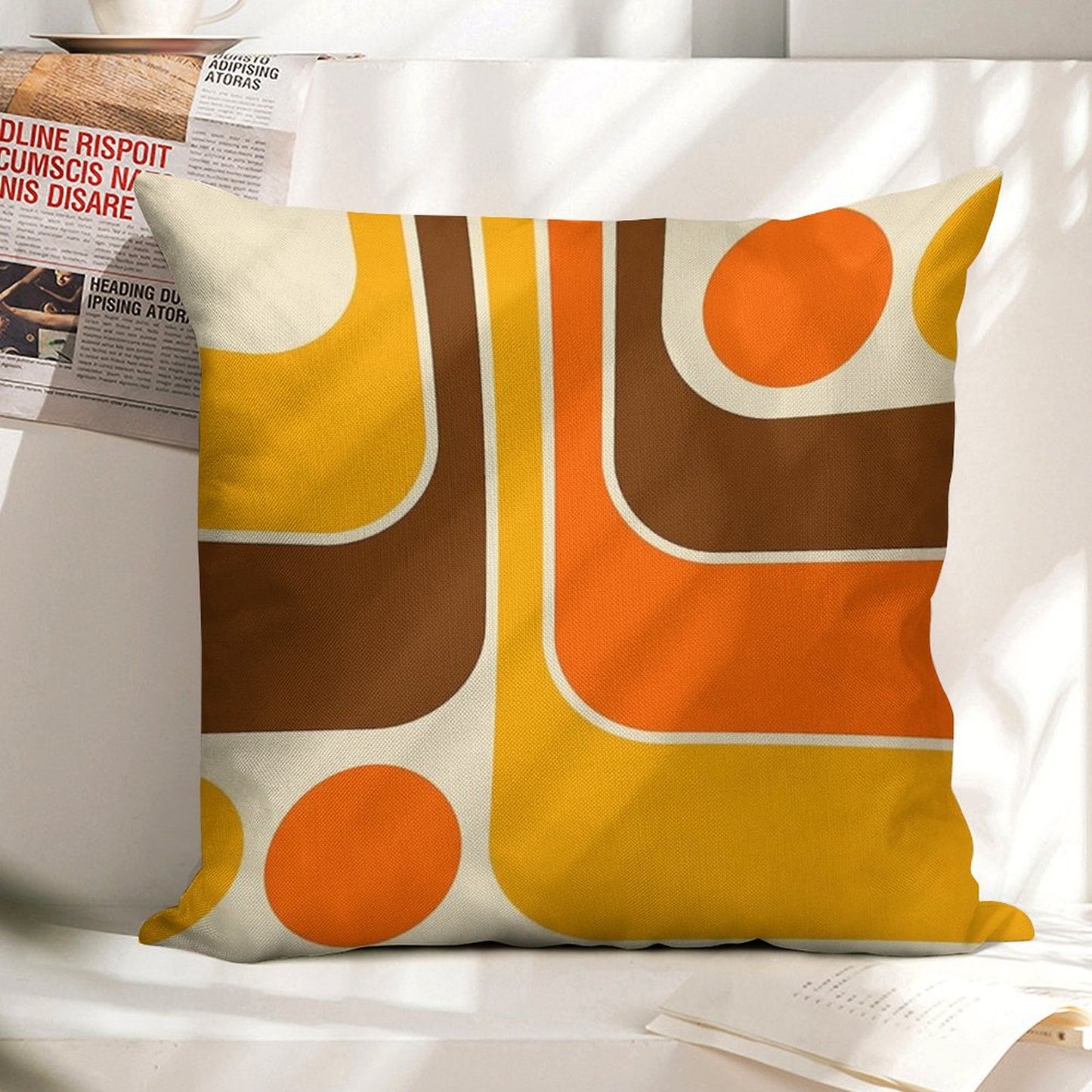 Retro Geometric Design 624 Linen Throw Pillow Cover