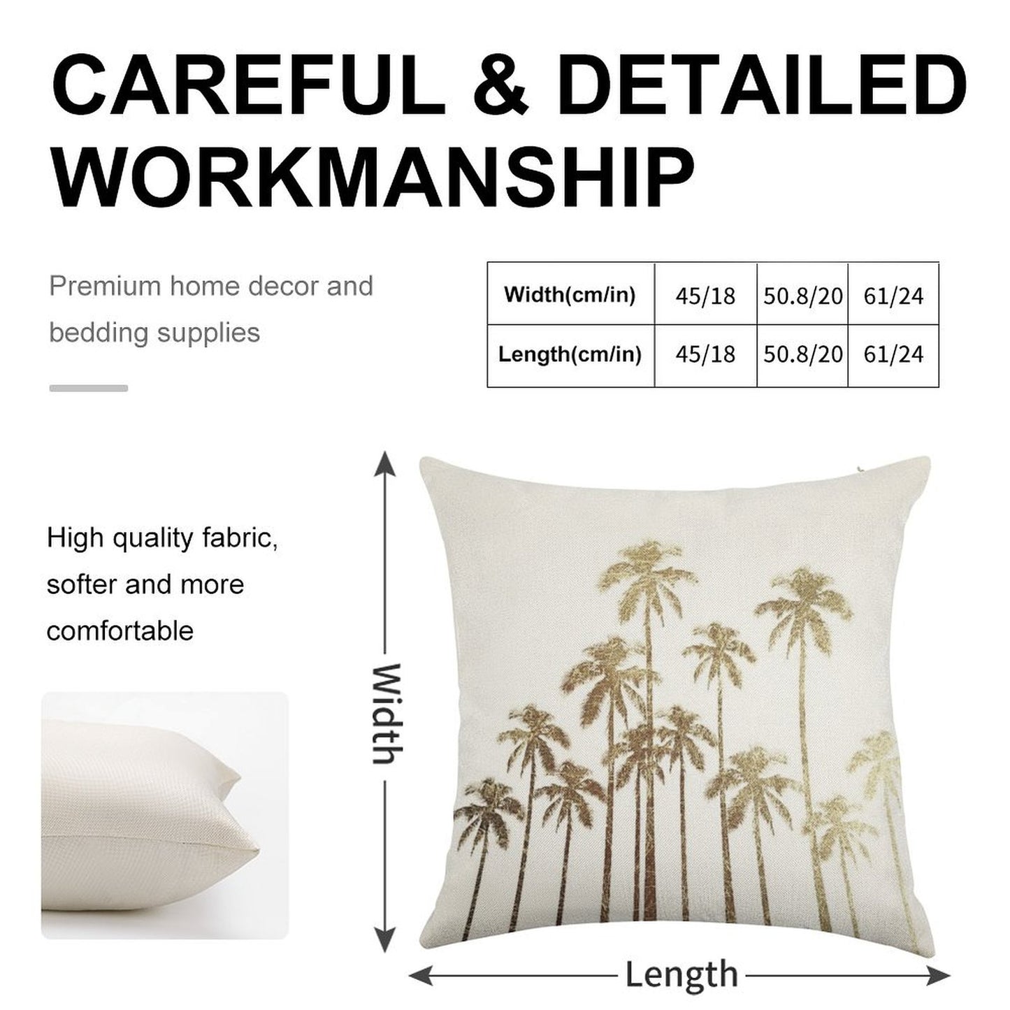 Glamorous Gold Tropical Palm Trees on White Linen Throw Pillow Cover