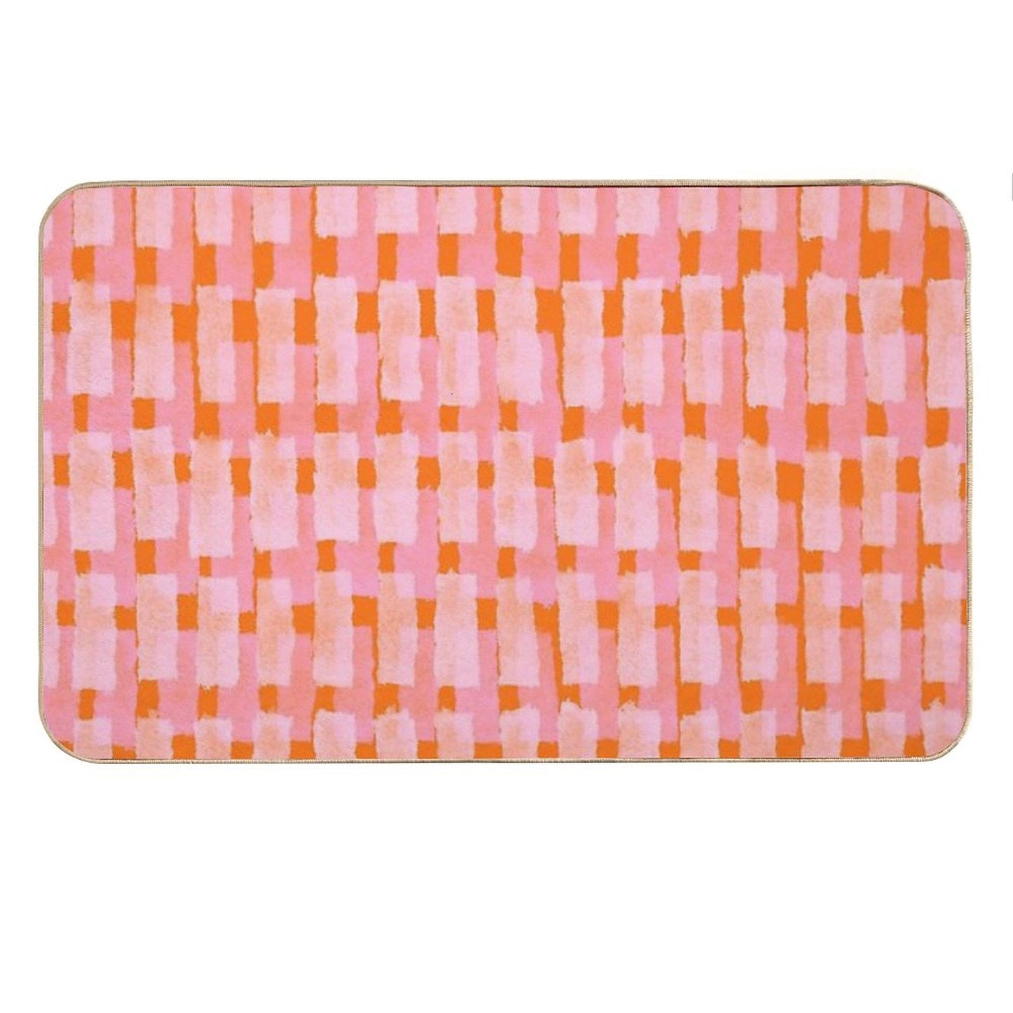 Pink And Orange, Brush Strokes, Geometric Bath Mat