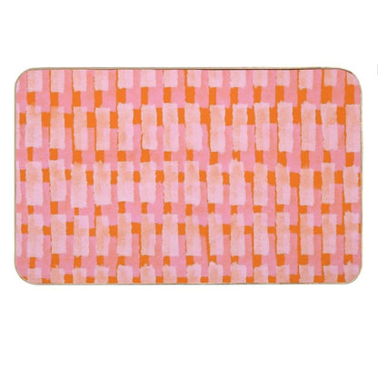 Pink And Orange, Brush Strokes, Geometric Bath Mat