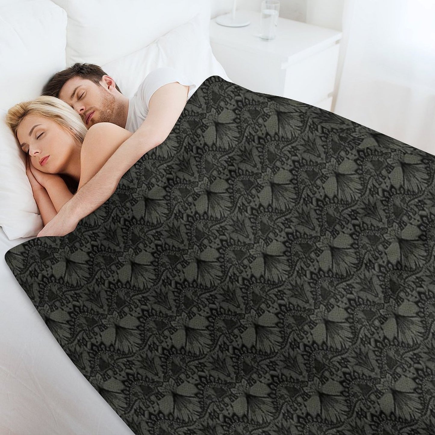 Stegosaurus Lace - Black  Grey Throw Blanket