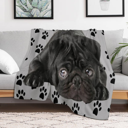 Adorable Black Pug Throw Blanket