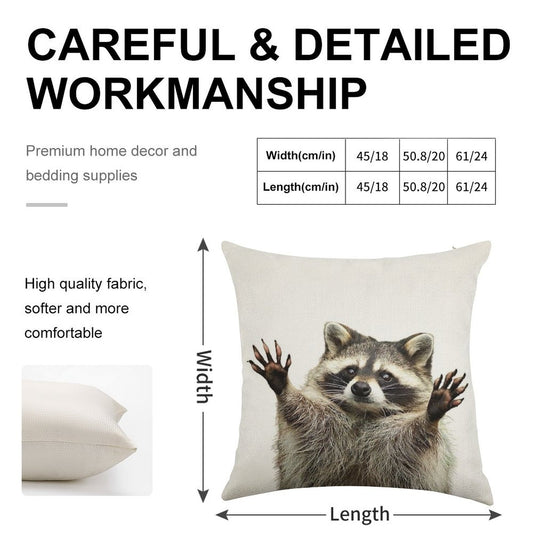Racoon Linen Throw Pillow Cover