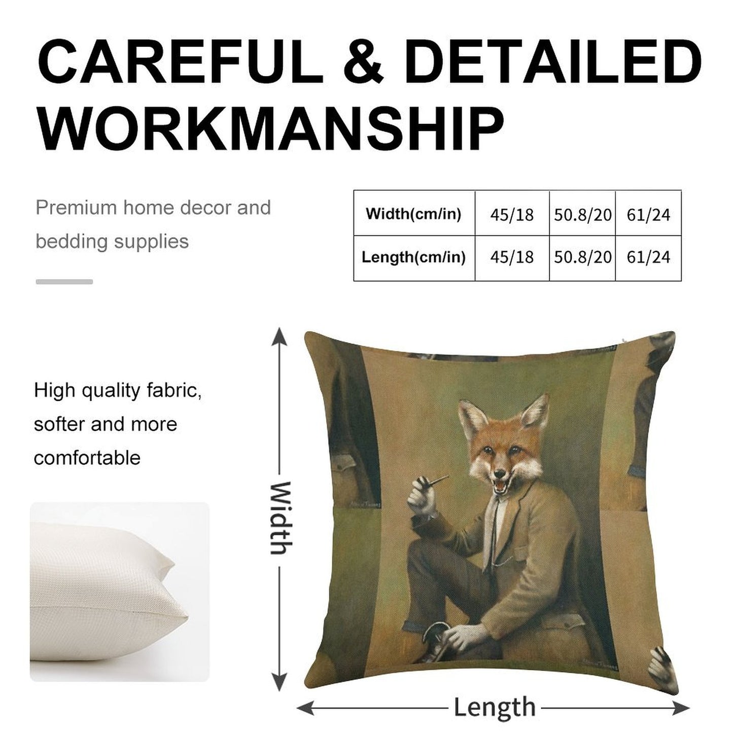 Vintage Mr Fox Linen Throw Pillow Cover