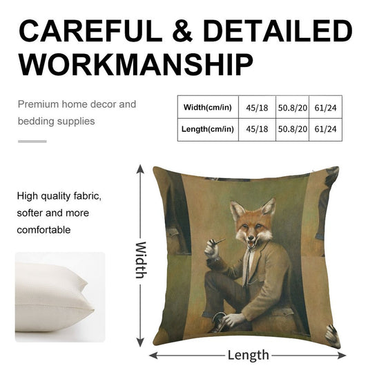 Vintage Mr Fox Linen Throw Pillow Cover