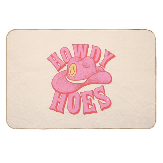 Howdy Hoes  Pink Cowboy Cowgirl Rodeo Hat Preppy Aesthetic  MEME HOWDY Y'ALL  White Background Bath Mat