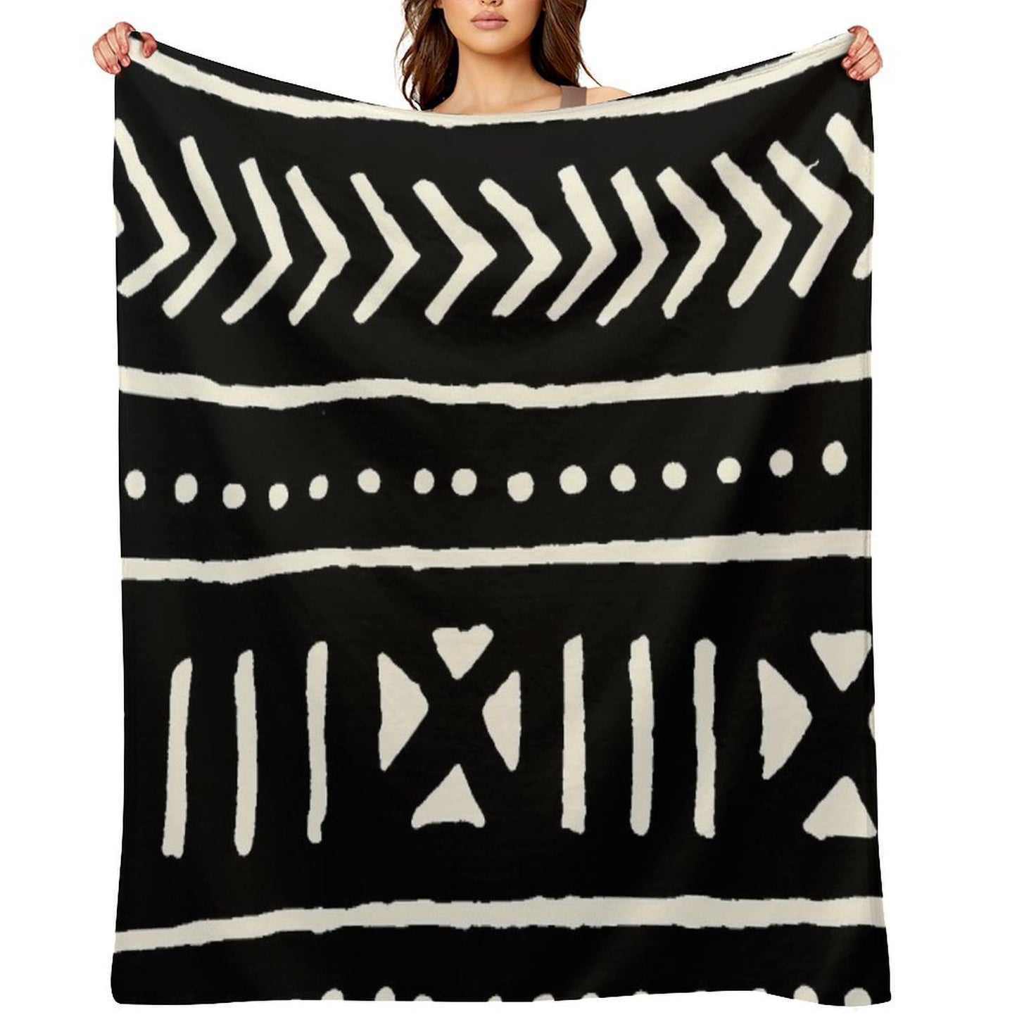 African Mud Cloth Black And White Throw Blanket