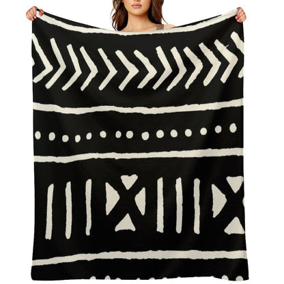 African Mud Cloth Black And White Throw Blanket
