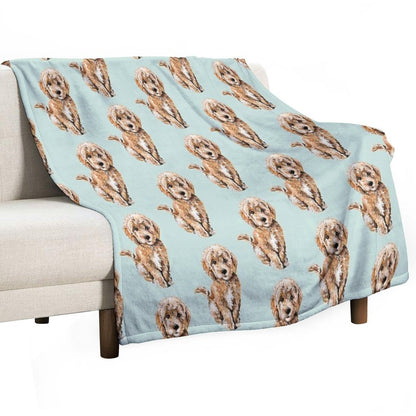 Poodle Goldendoodle Puppy Watercolor Illustration Throw Blanket