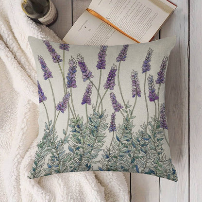 Lavender, Illustration Linen Throw Pillow Cover