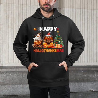 Retro Halloween Thanksgiving Christmas Happy HalloThanksMas Layering Staple Hoodie