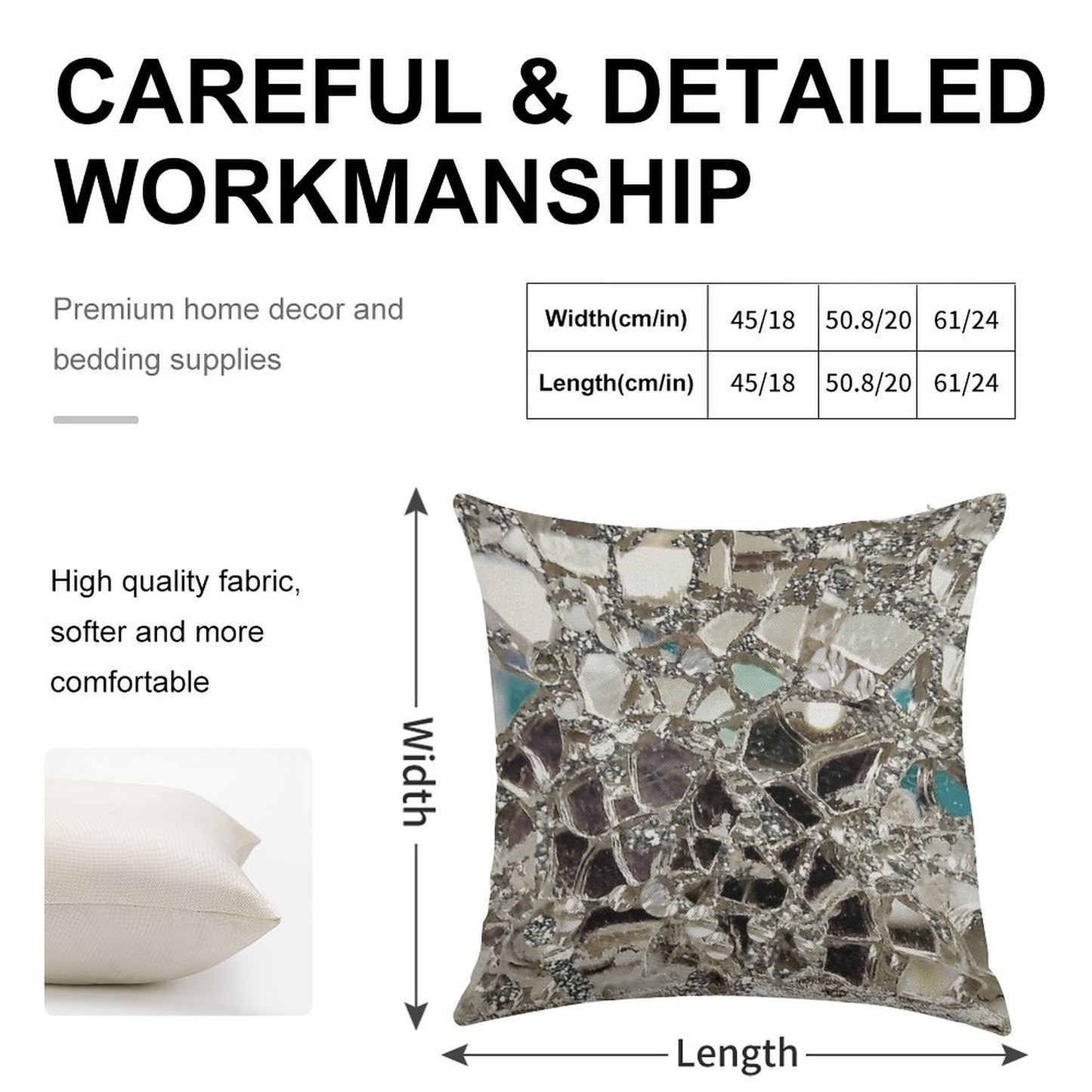 Photographic Image Sparkly Silver Glitter, Glass And Mirror Linen Throw Pillow Cover