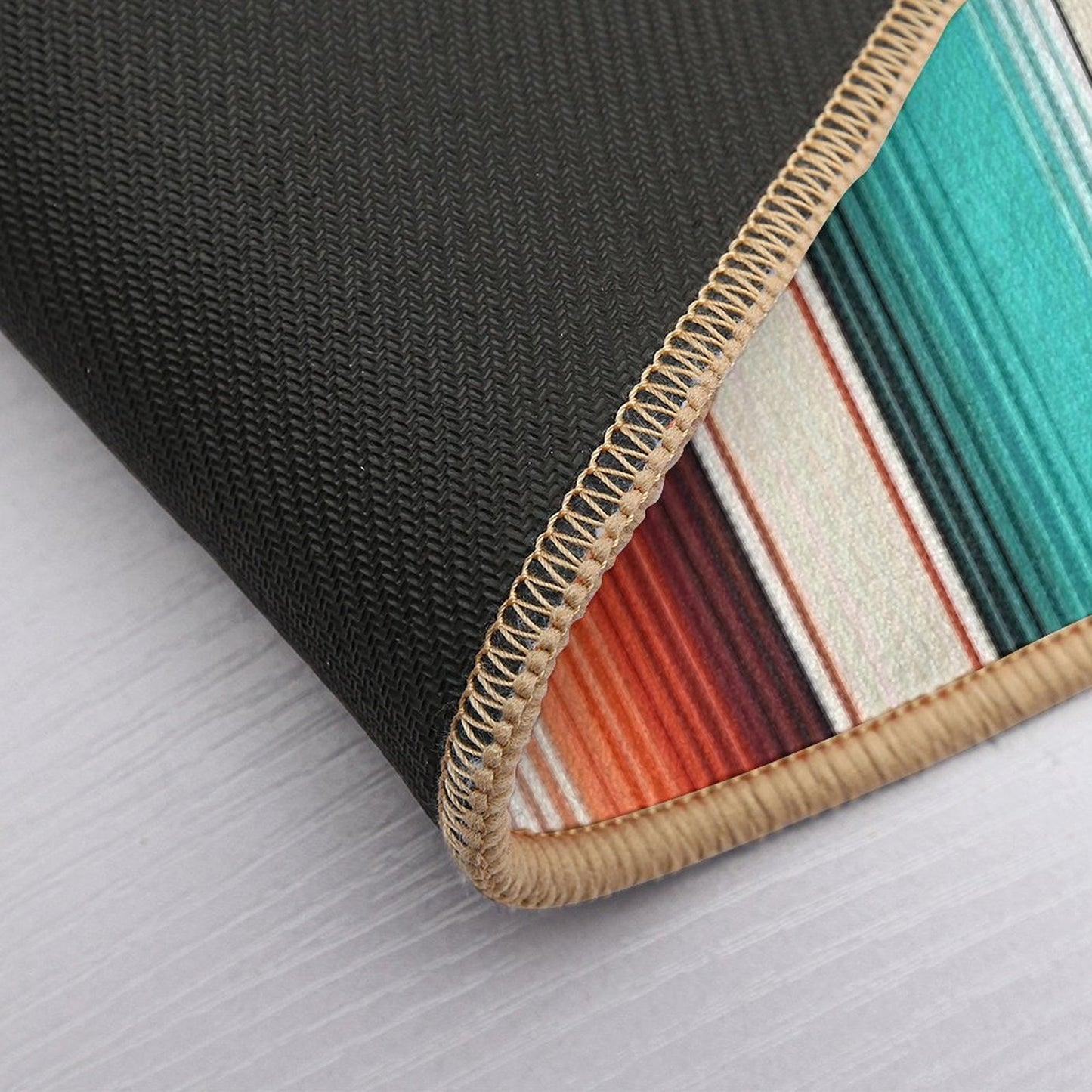 Navajo White, Turquoise And Burnt Orange Southwest Serape Blanket Stripes Bath Mat