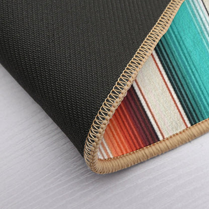 Navajo White, Turquoise And Burnt Orange Southwest Serape Blanket Stripes Bath Mat