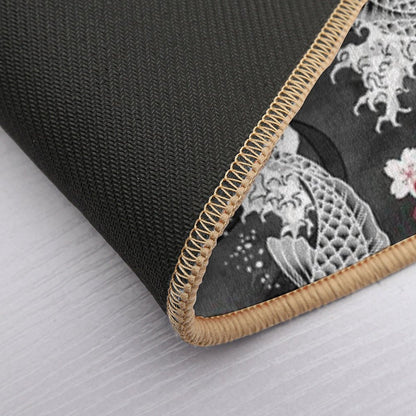 Koi Sakura Blossom in Black Bath Mat
