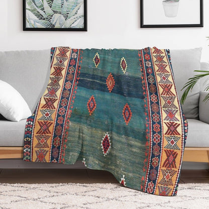 Sivas Antique Turkish Niche Kilim Print Throw Blanket