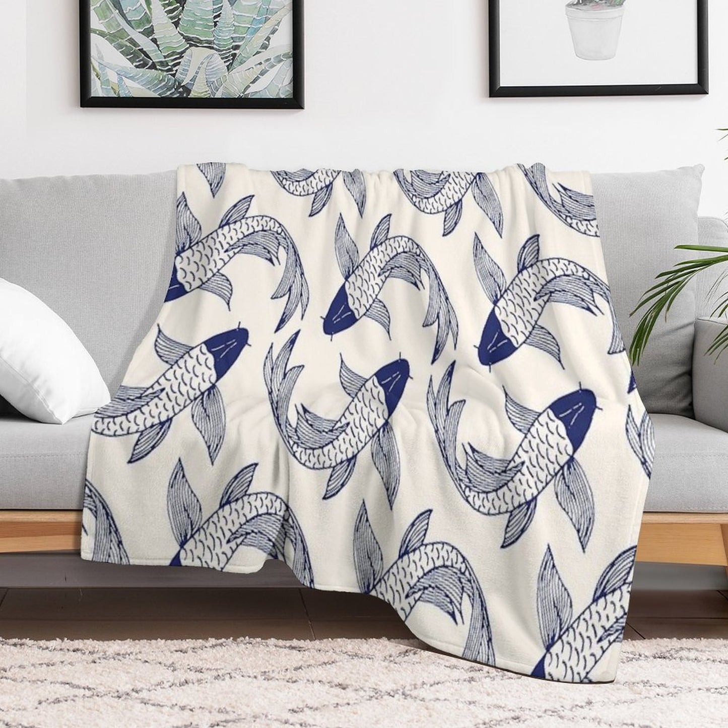 Japanese Koi Fish Pattern Throw Blanket