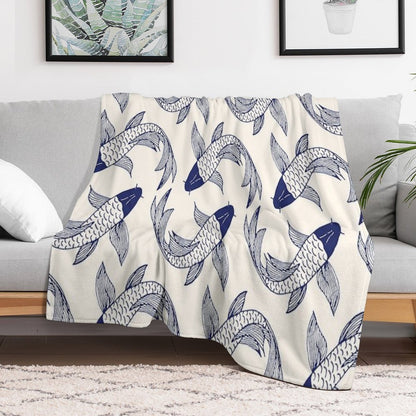Japanese Koi Fish Pattern Throw Blanket