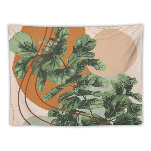 Mid Century Modern, Abstract Plant Illustration, Fiddle Leaf Fig Art Tapestry
