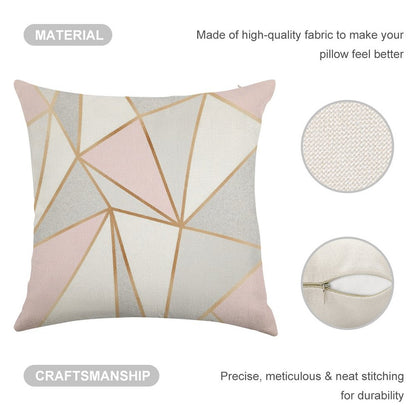 Pink, Grey & Gold Geo Linen Throw Pillow Cover
