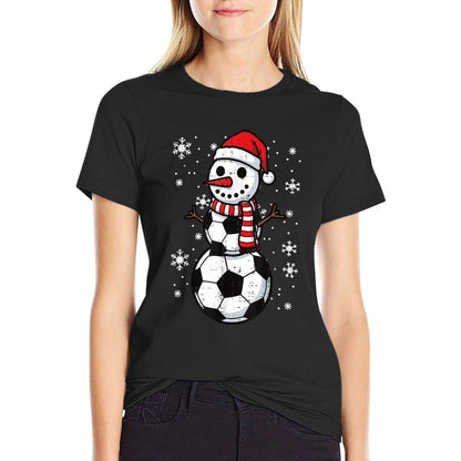 Christmas Soccer Ball Snowman Xmas Football Boys KDS Men  Lightweight T-Shirt