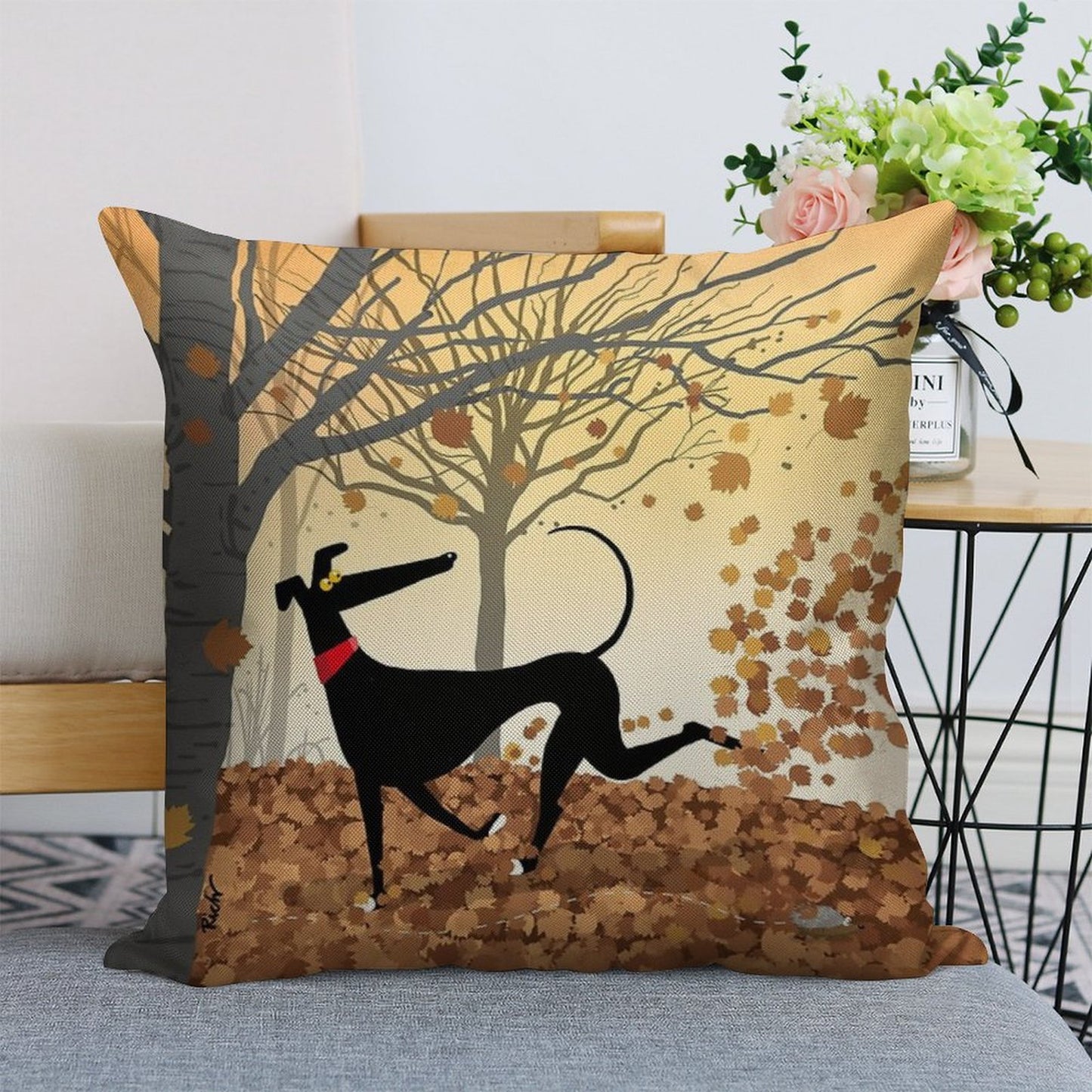Autumn Hound Linen Throw Pillow Cover