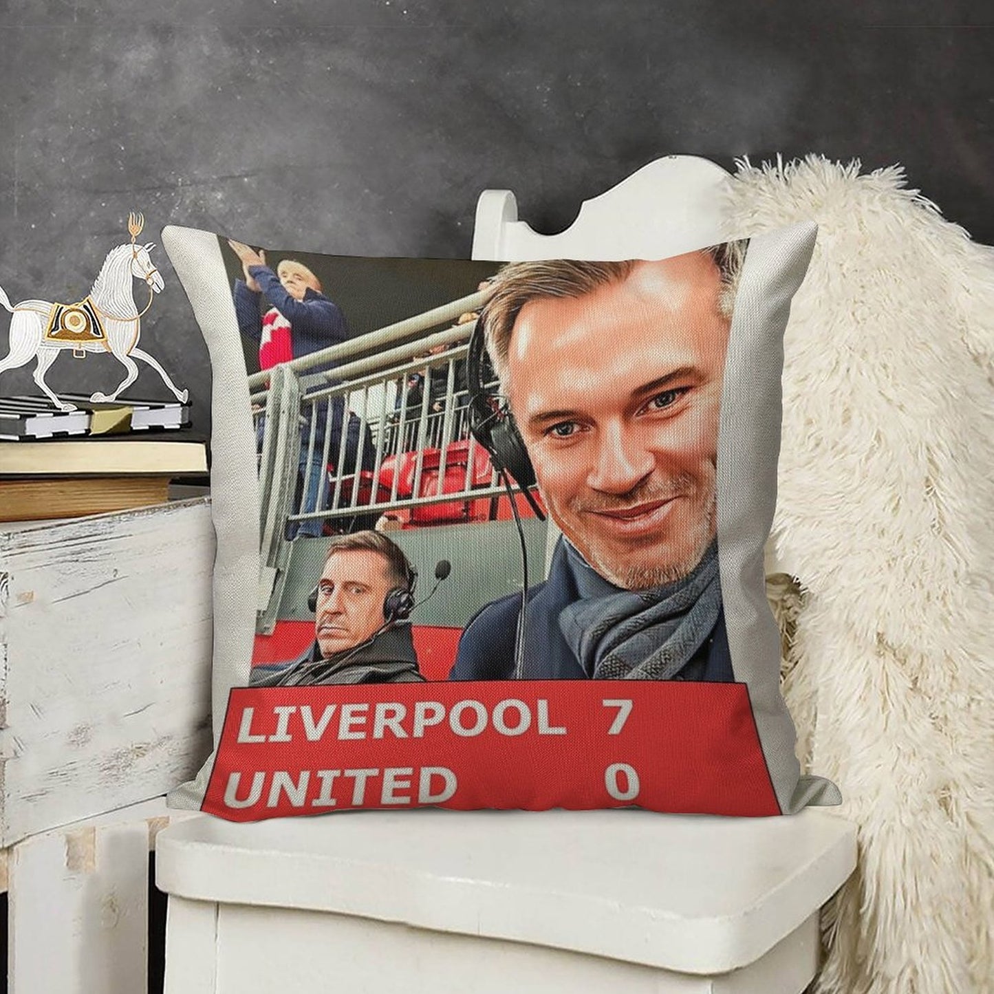 Liverpool 7 United 0 Linen Throw Pillow Cover