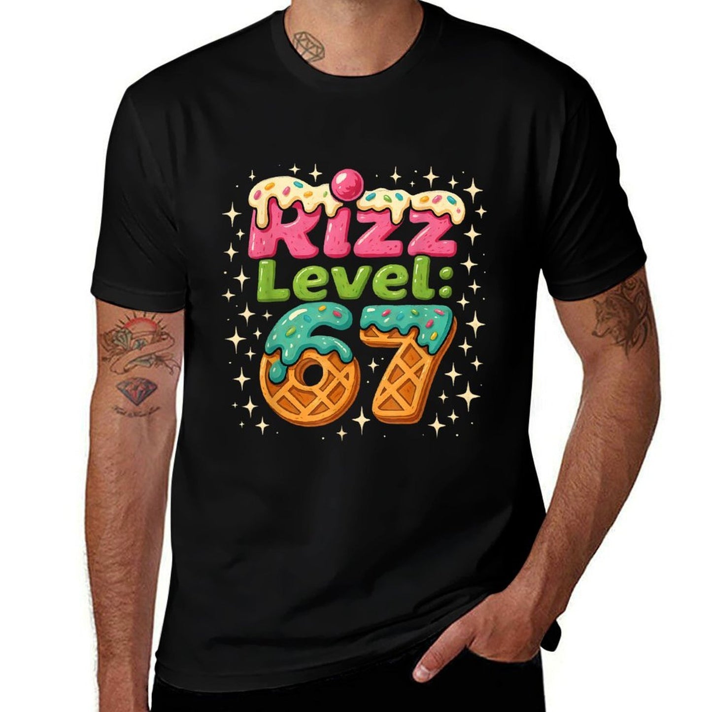 Rizz Level 67 - Funny Cool Waffle Style Gamer  Stretchy T-Shirt