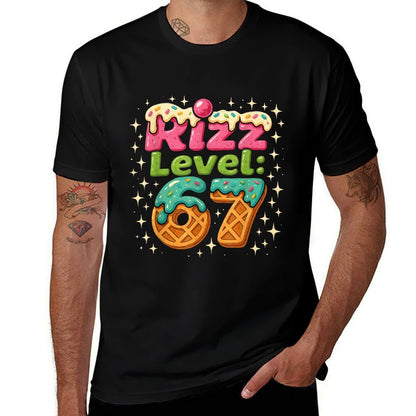 Rizz Level 67 - Funny Cool Waffle Style Gamer  Stretchy T-Shirt