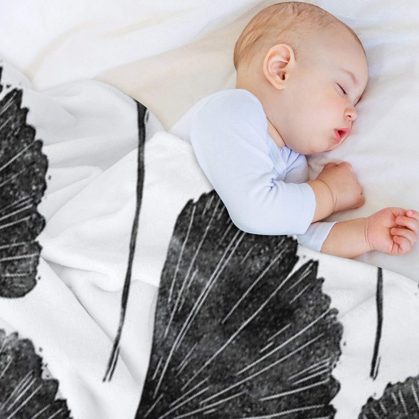 Ginkgo Biloba, Lino Cut Nature Inspired Leaf Pattern Throw Blanket