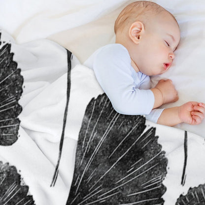 Ginkgo Biloba, Lino Cut Nature Inspired Leaf Pattern Throw Blanket