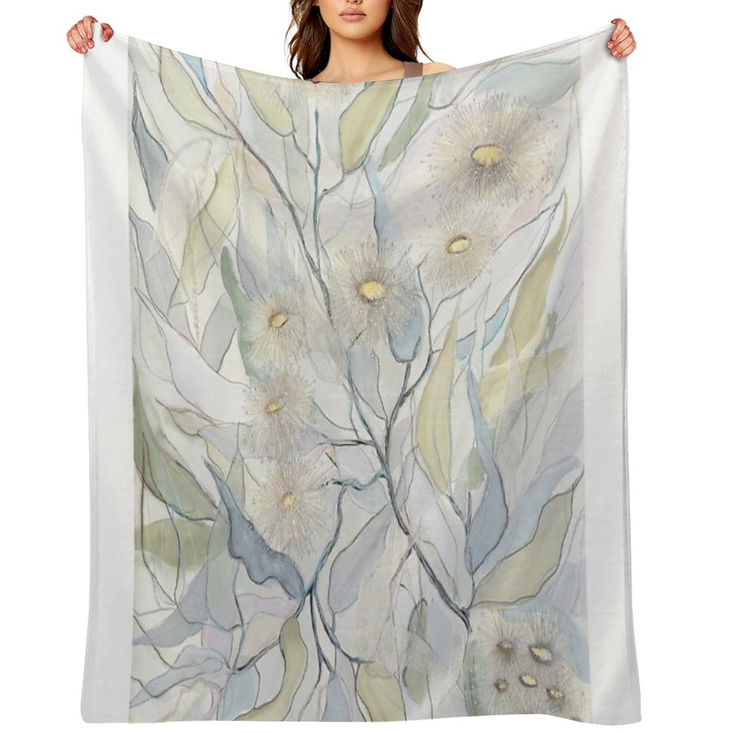 Soft Gentle Gum Leaves And Flowers Throw Blanket