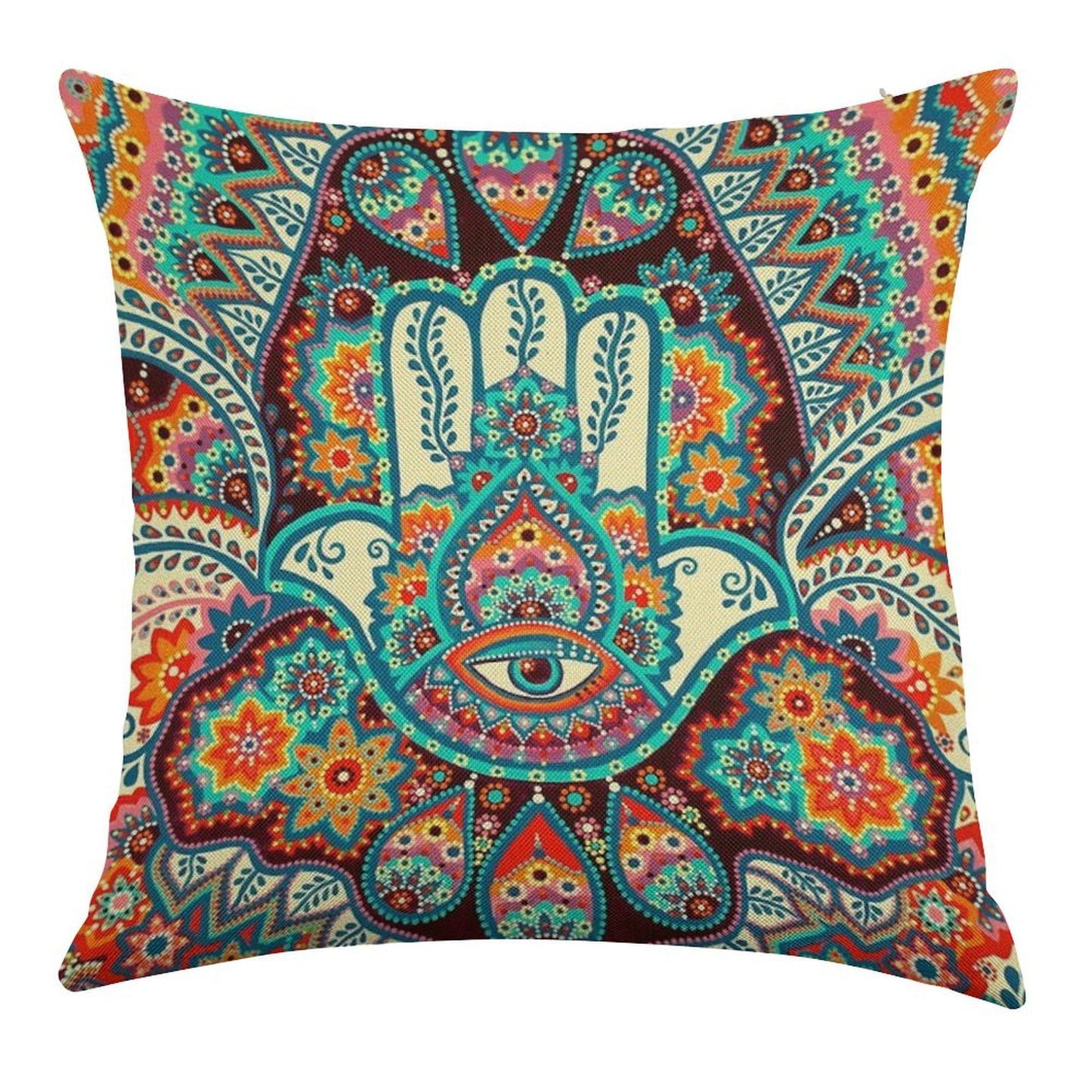 Hamsa Hand Linen Throw Pillow Cover