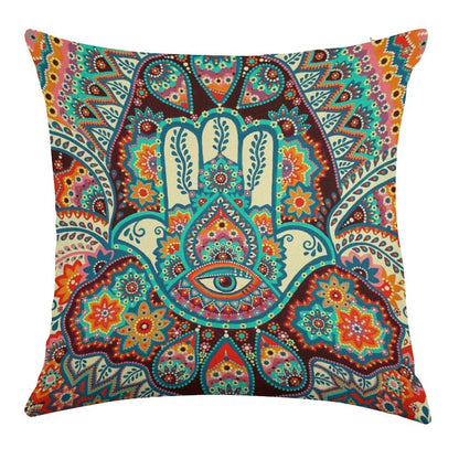 Hamsa Hand Linen Throw Pillow Cover