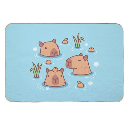 Cute Capybaras Chilling in Hot Spring With Oranges Bath Mat