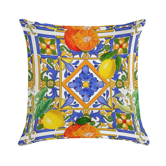 Summer ,Sicilian Tiles ,citrus,oranges,majolica,lemons ,Mediterranean Soft Gift Ready Throw Pillow