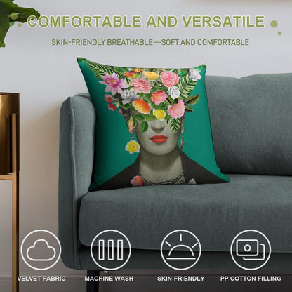 Frida Floral (Green) Soft Easy Maintenance Throw Pillow