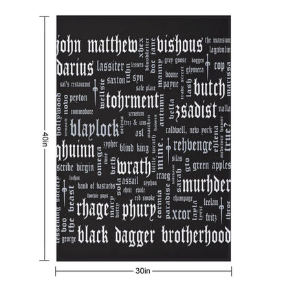 Black Dagger Brotherhood Word Cloud - Landscape Throw Blanket