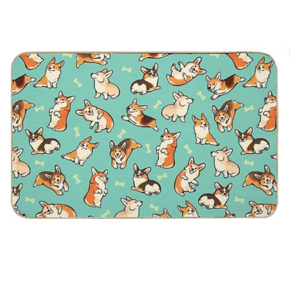 Jolly Corgis in Green Bath Mat
