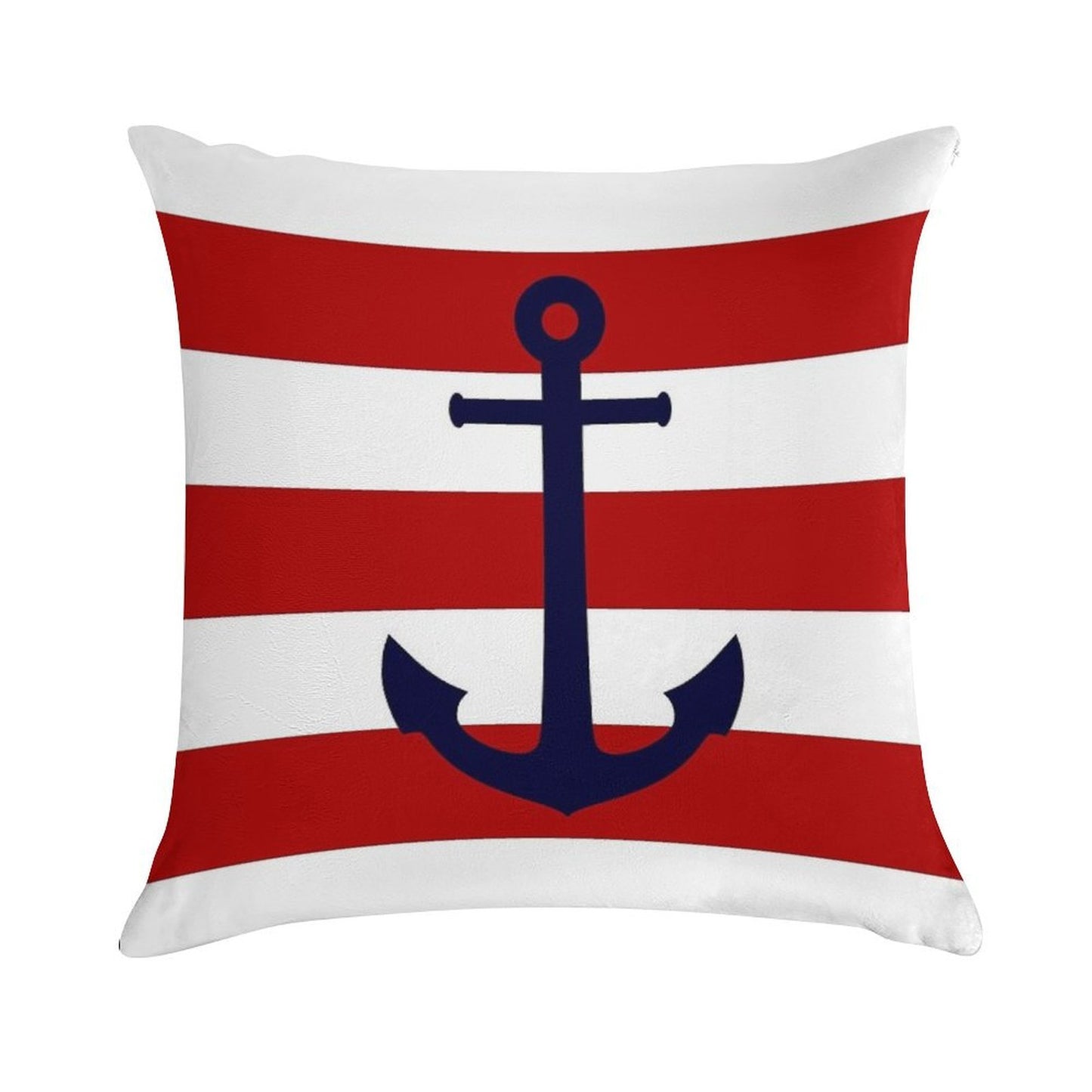 Nautical Navy Blue Anchor On Red Stripes Soft Decorative Cover Throw Pillow