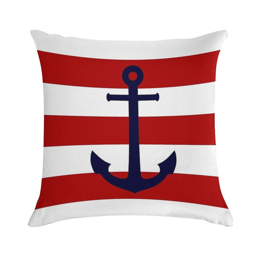 Nautical Navy Blue Anchor On Red Stripes Soft Decorative Cover Throw Pillow