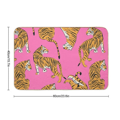 Pink Tiger Repeating Print- Preppy Modern Contemporary Bath Mat