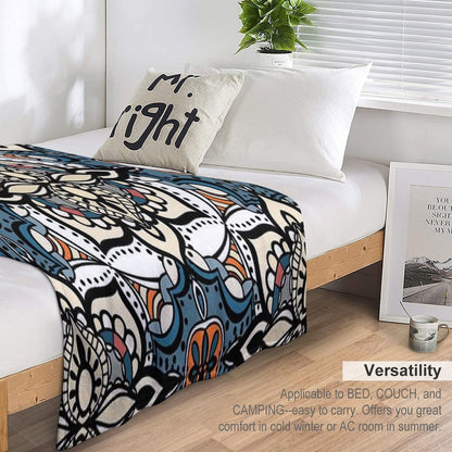 Abstract Renaissance Geometrical Flowers,  Mosaic Floral Fantasy Pattern Throw Blanket