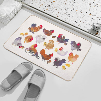 Chicken And Chick - Pastel  Dirt-Trapping Bath Mat