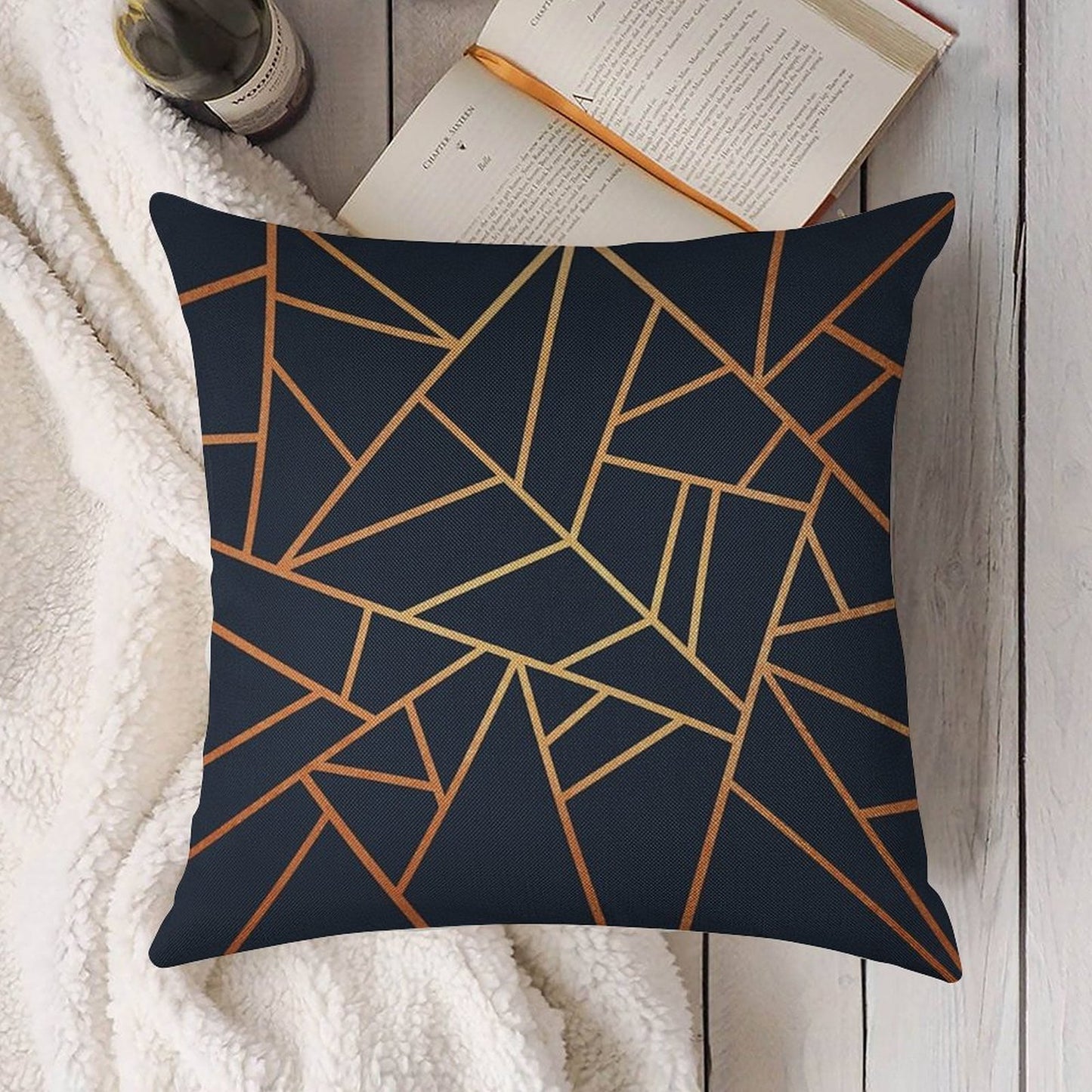 Copper And Midnight Navy Linen Throw Pillow Cover