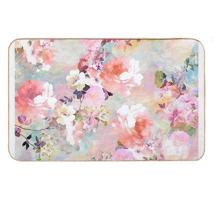 Romantic Pink Teal Watercolor Chic Floral Pattern Bath Mat