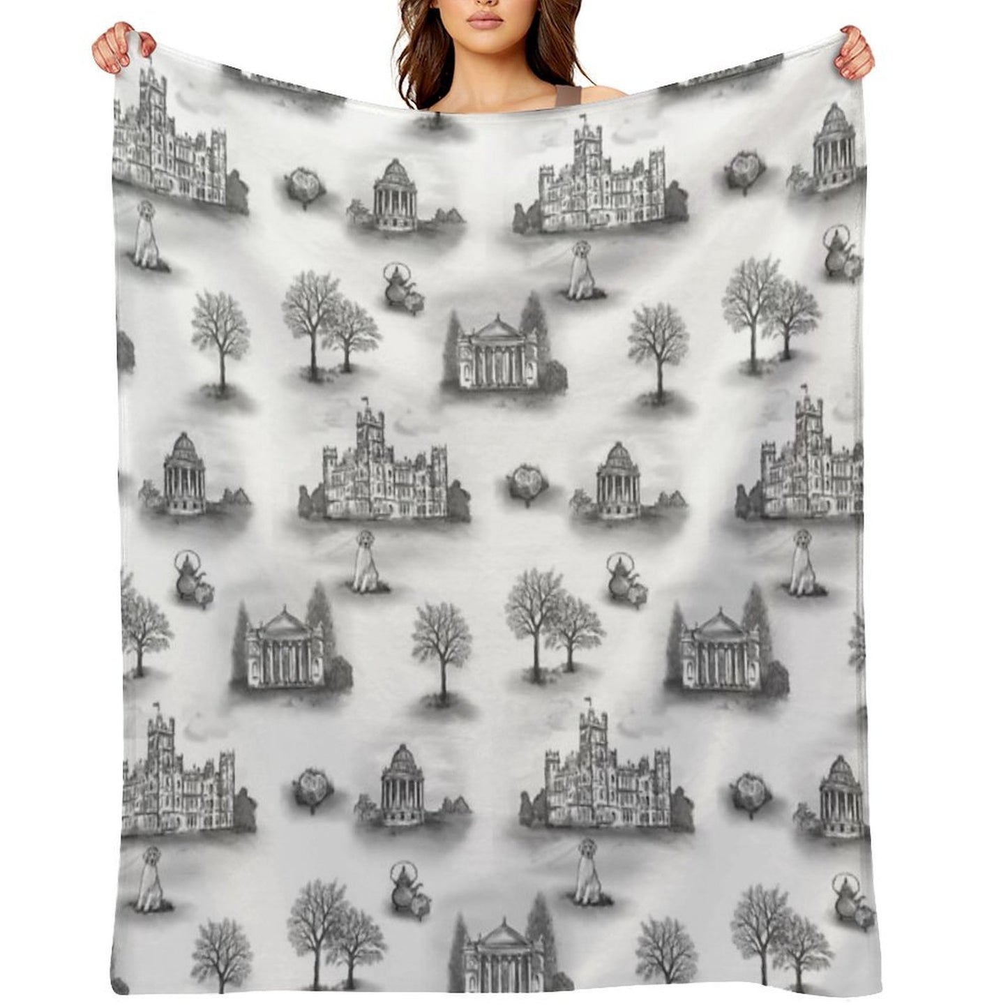 Black And Gray Downton Abbey Toile Throw Blanket
