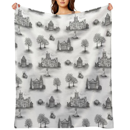 Black And Gray Downton Abbey Toile Throw Blanket