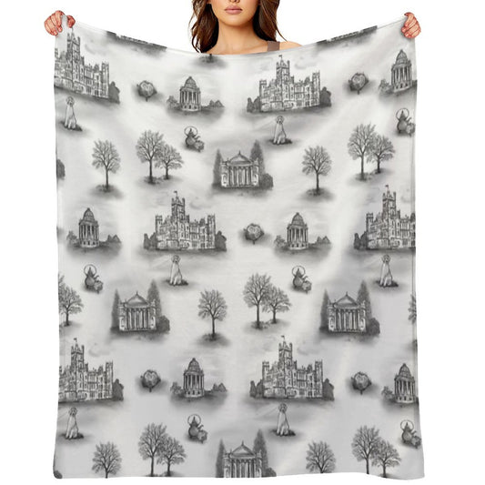 Black And Gray Downton Abbey Toile Throw Blanket