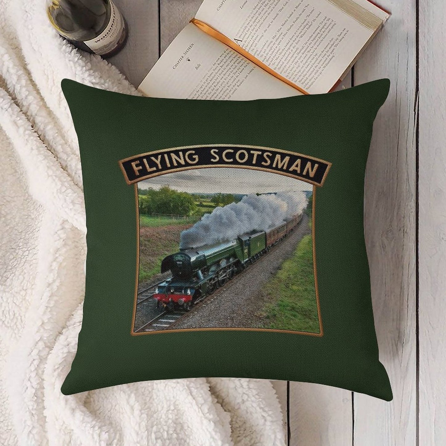 Flying Scotsman And Nameplate Linen Throw Pillow Cover